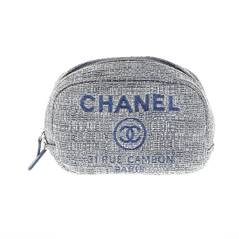 CHANEL Quilted Blue and Gray Pouch Pre Loved